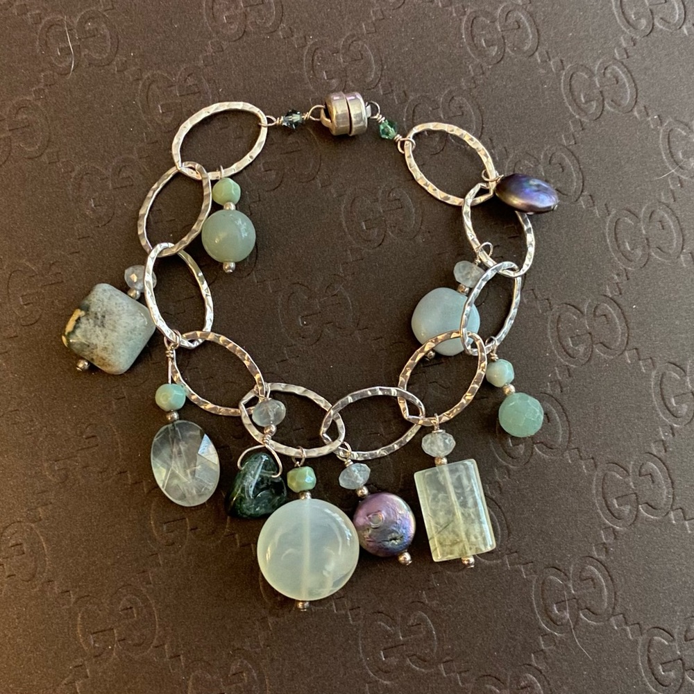 Sterling Silver Multi Gemstone Charm Bracelet